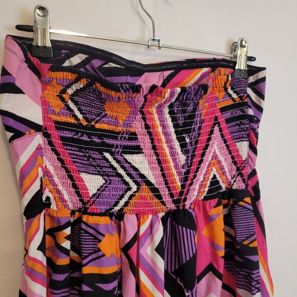 Derek Heart Y2K Strapless A-Line Mini Dress Multicolor Pink Geometric Large - Picture 4 of 9